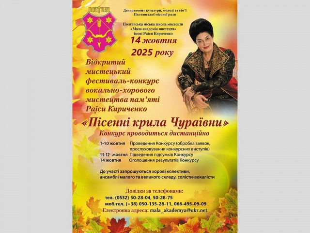 Результати  Відкритого фестивалю-конкурсу вокально-хорового мистецтва пам’яті Раїси Кириченко "Пісенні крила Чураївни" - 2025